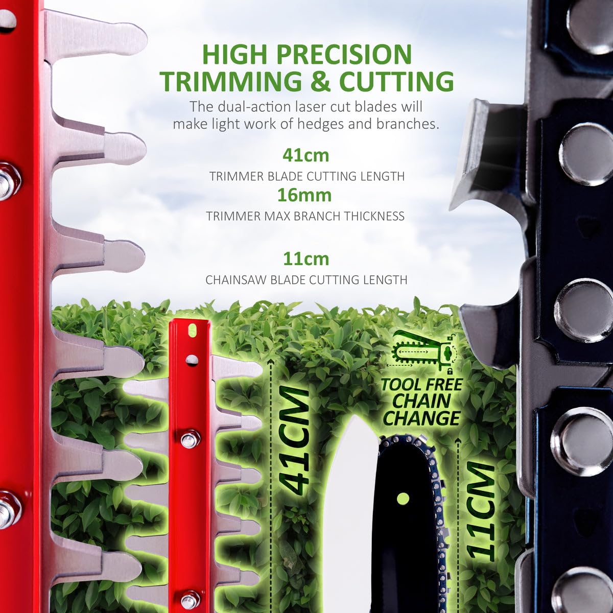 Cordless Hedge Trimmer & Chainsaw 4-In-1 20V Battery Powered Pole Saw White
