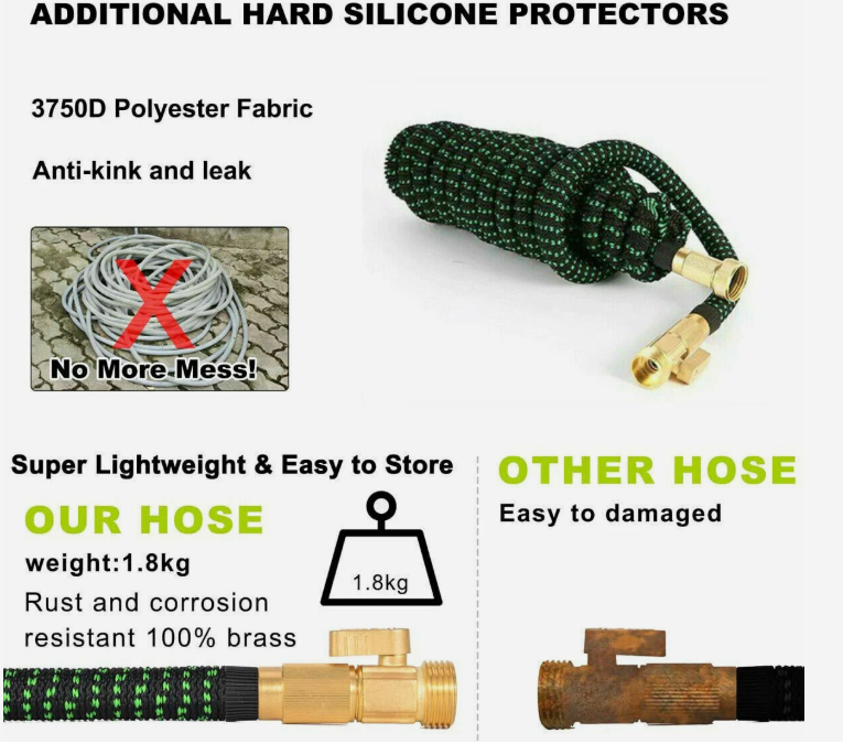 100ft Stronger Expandable Garden Hose Set 4-Layer Latex 10 Spray Nozzles Strong