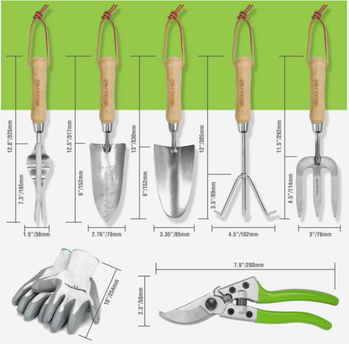 Garden Tools Set 8 Piece, Stainless Steel Heavy Duty Gardening Tools