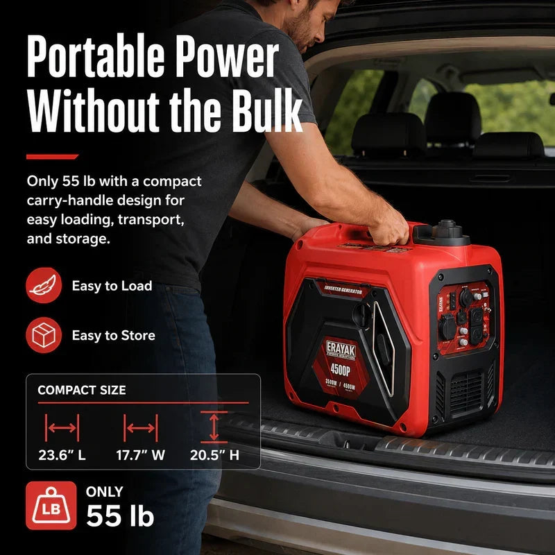 Erayak 4500W Quiet Inverter Generator | 30A RV-Ready Camping & Home Backup Power