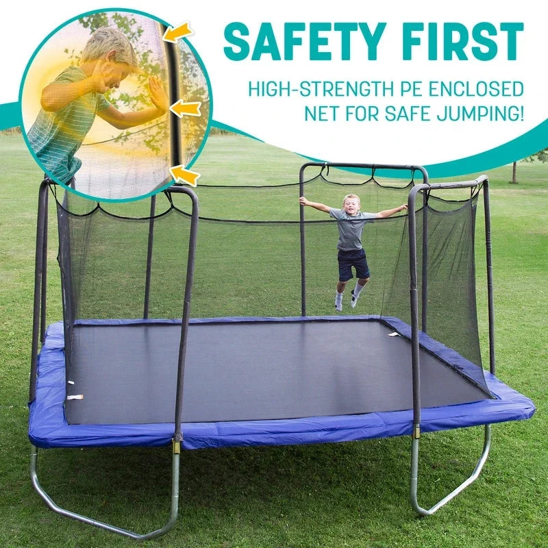 Skywalker Trampolines 15′ x 15′ Square Trampoline with Safety Enclosure Net – Blue Heavy-Duty Outdoor Trampoline for Kids & Adults, Rust-Resistant Steel Frame