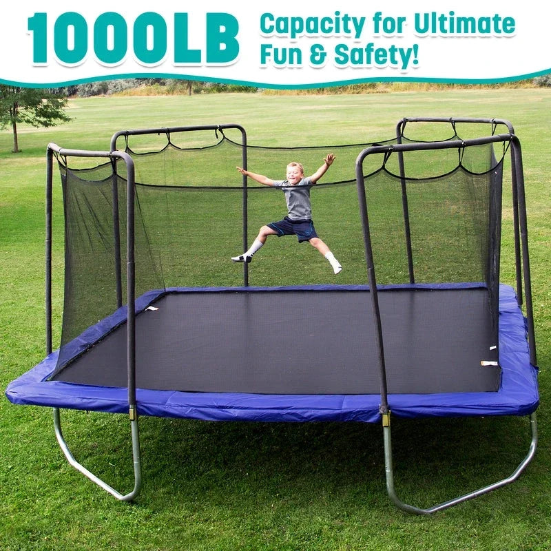 Skywalker Trampolines 15′ x 15′ Square Trampoline with Safety Enclosure Net – Blue Heavy-Duty Outdoor Trampoline for Kids & Adults, Rust-Resistant Steel Frame
