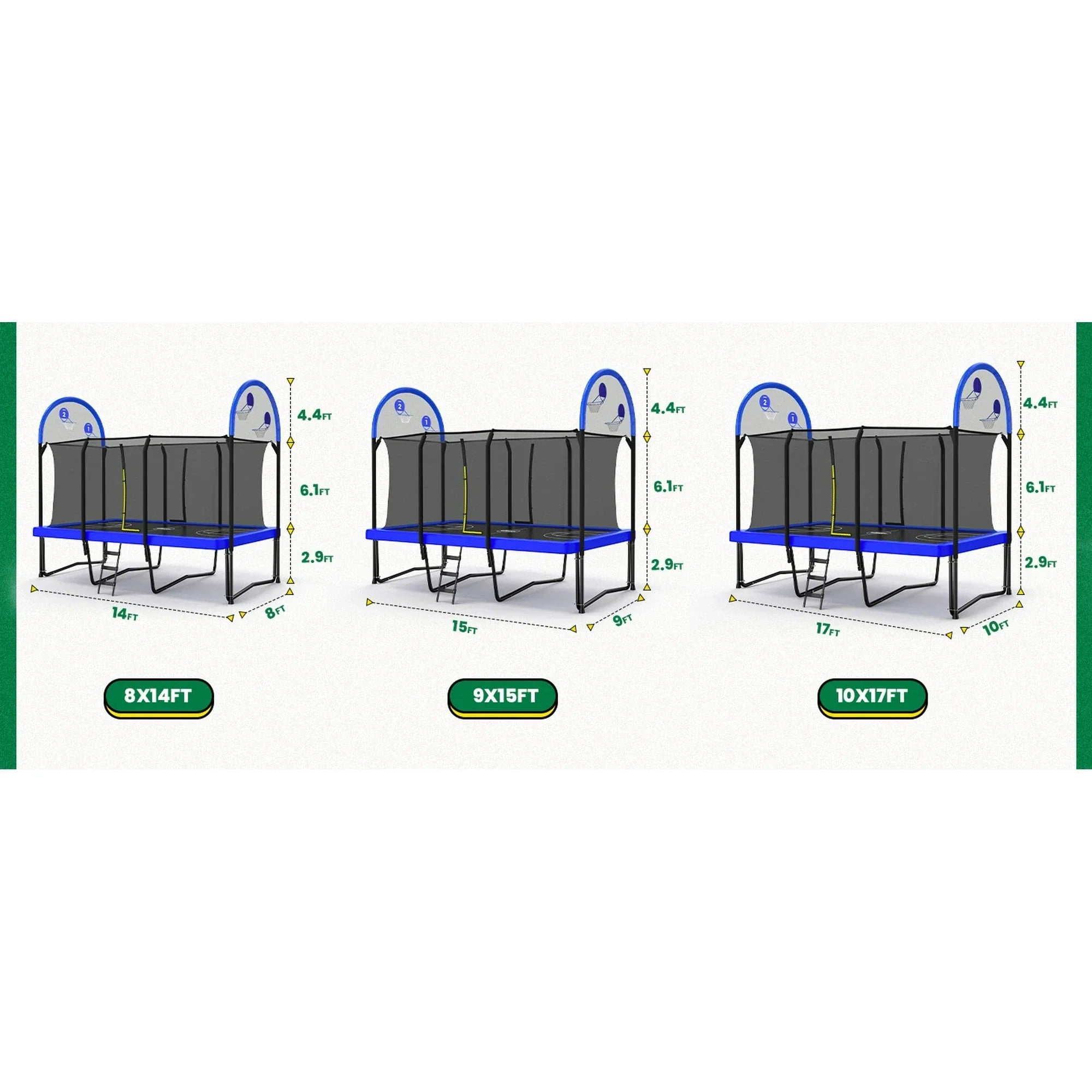 Zupapa 1500LBS Weight Capacity Rectangle Trampoline Basketball Hoop 10x17FT 9X15FT 8X14FT Outdoor Square Gymnastics Trampolines for Kids Adults