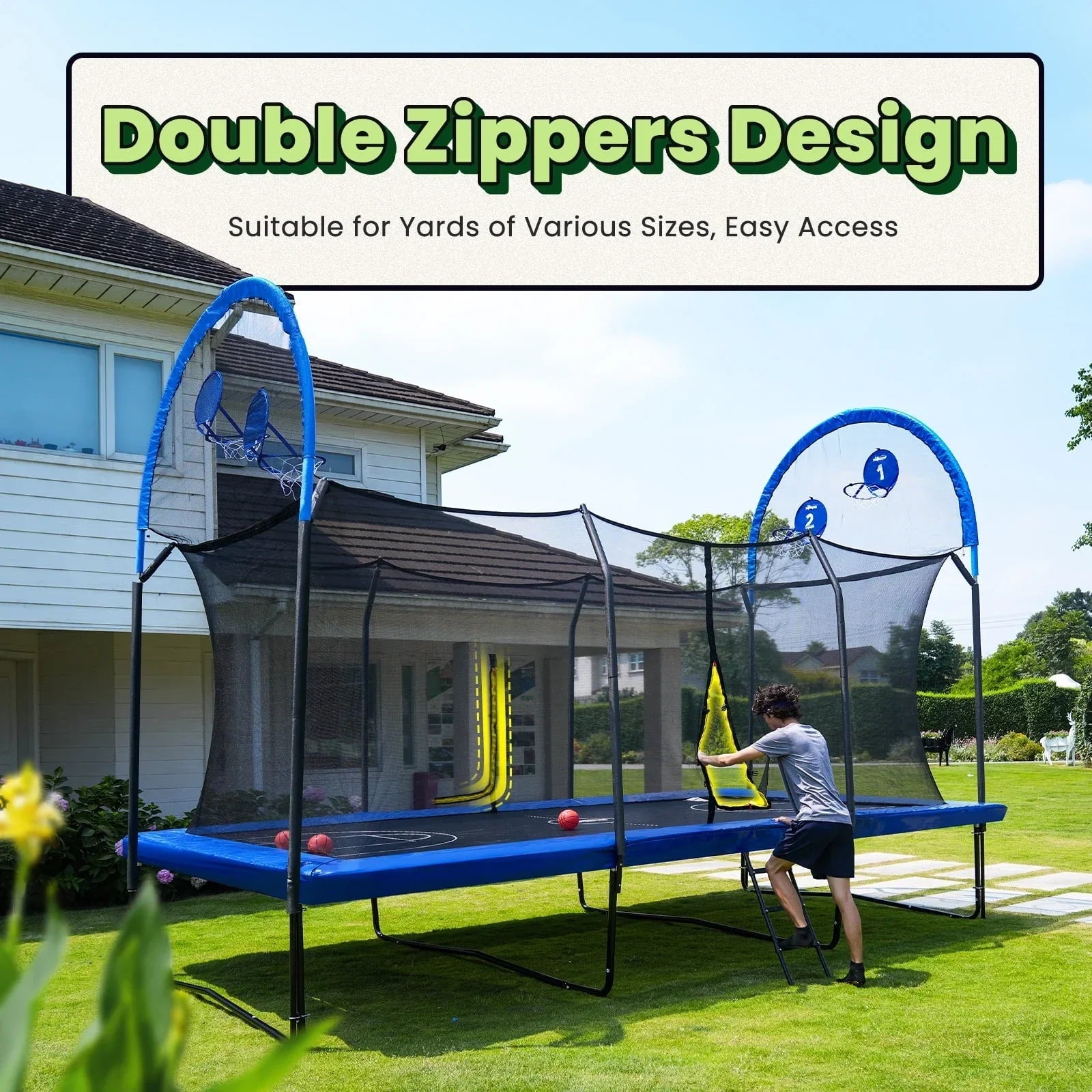 Zupapa 1500LBS Weight Capacity Rectangle Trampoline Basketball Hoop 10x17FT 9X15FT 8X14FT Outdoor Square Gymnastics Trampolines for Kids Adults