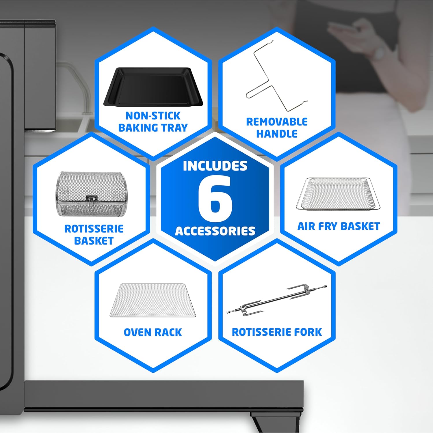 Air Fryer Oven 30L 1800W With Rotisserie 20-In-1 Dual Cook Black