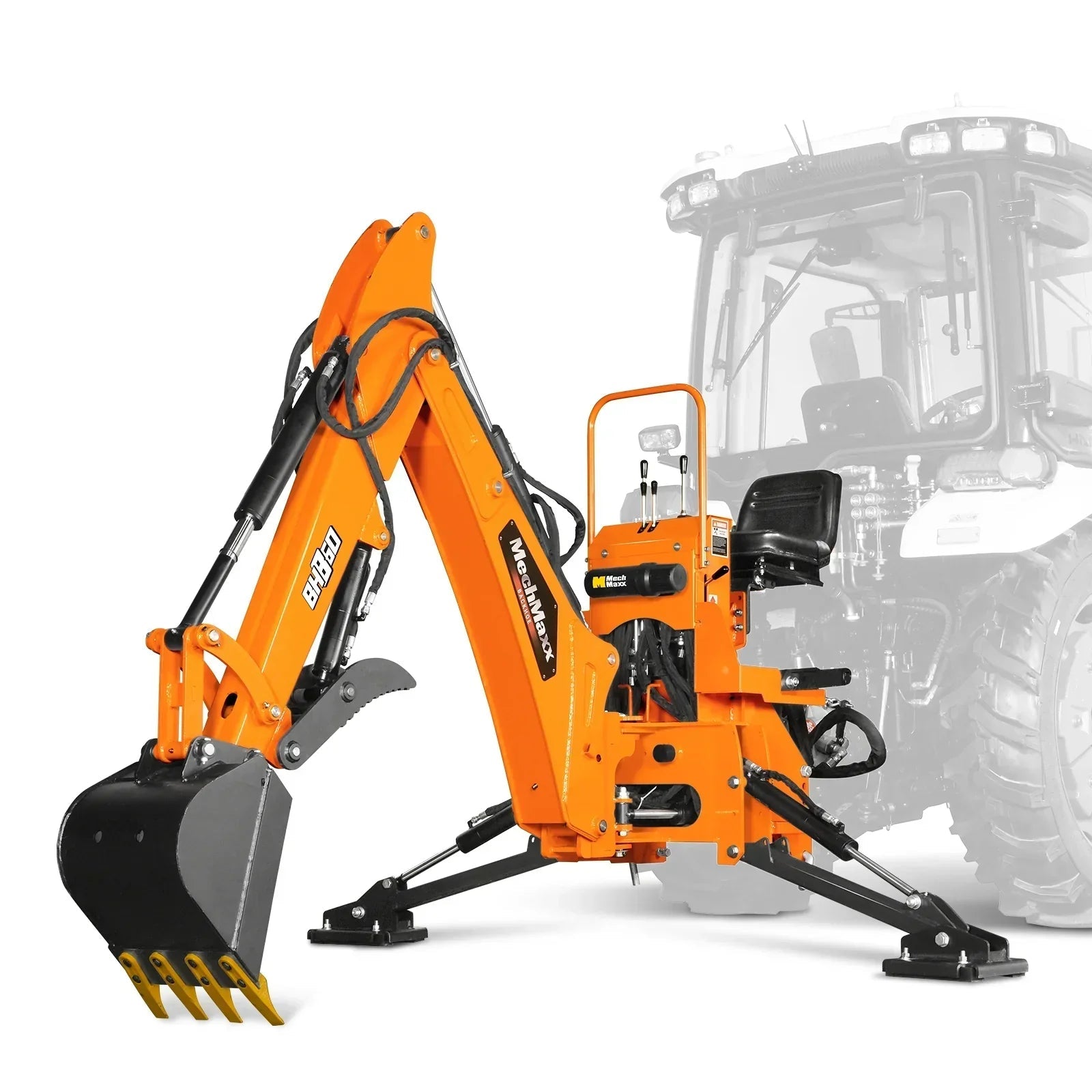 9′ Tractor Backhoe Attachment with Hydraulic Thumb, 15″ Bucket, Self-Contained Pump, for 25-100 HP, Cat. 1&2 Tractor, BH860