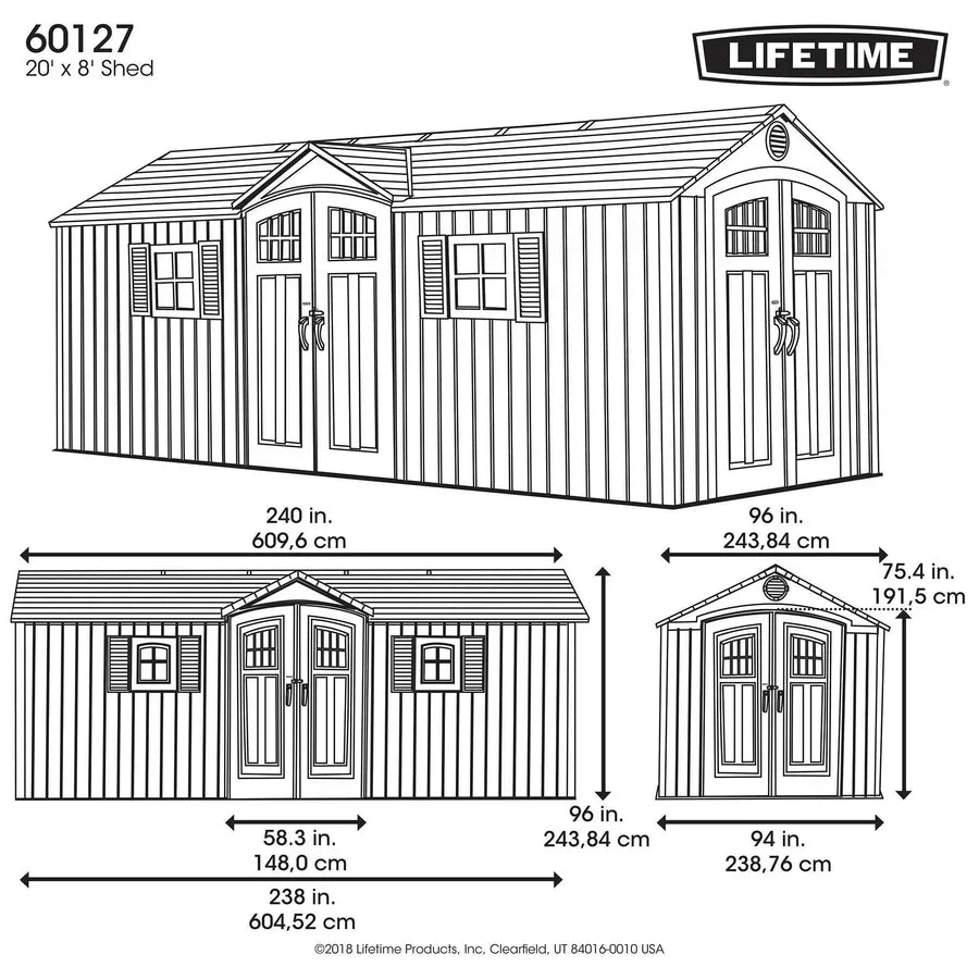 Lifetime 20-Foot x 8-Foot Outdoor Storage Shed 60127 | Heavy-Duty Weather-Resistant Garden & Backyard Storage Building