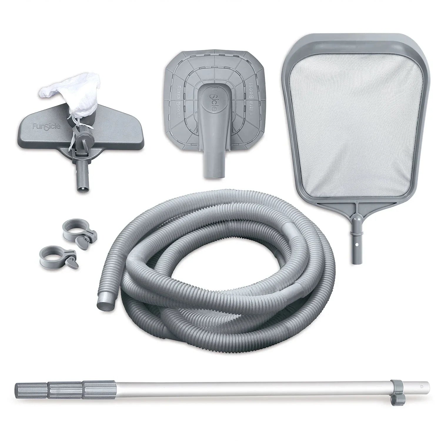 Funsicle Oasis Above Ground Metal Frame Swimming Pool Set – with FB1200S AutoSkimmer Pump, Ladder, Cover, Cloth & Deluxe Maint. Kit, 14′ x 48″, Round, Gray