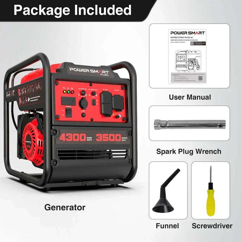 PowerSmart 4300-Watt Portable Generator with Inverter Technology, 3500W Rated, 223cc 4-Stroke Gas Powered Engine, 30 Amp for Home Backup, Camping, Emergency