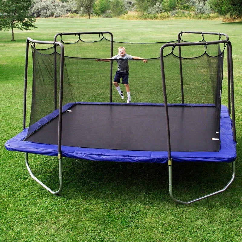Skywalker Trampolines 15′ x 15′ Square Trampoline with Safety Enclosure Net – Blue Heavy-Duty Outdoor Trampoline for Kids & Adults, Rust-Resistant Steel Frame