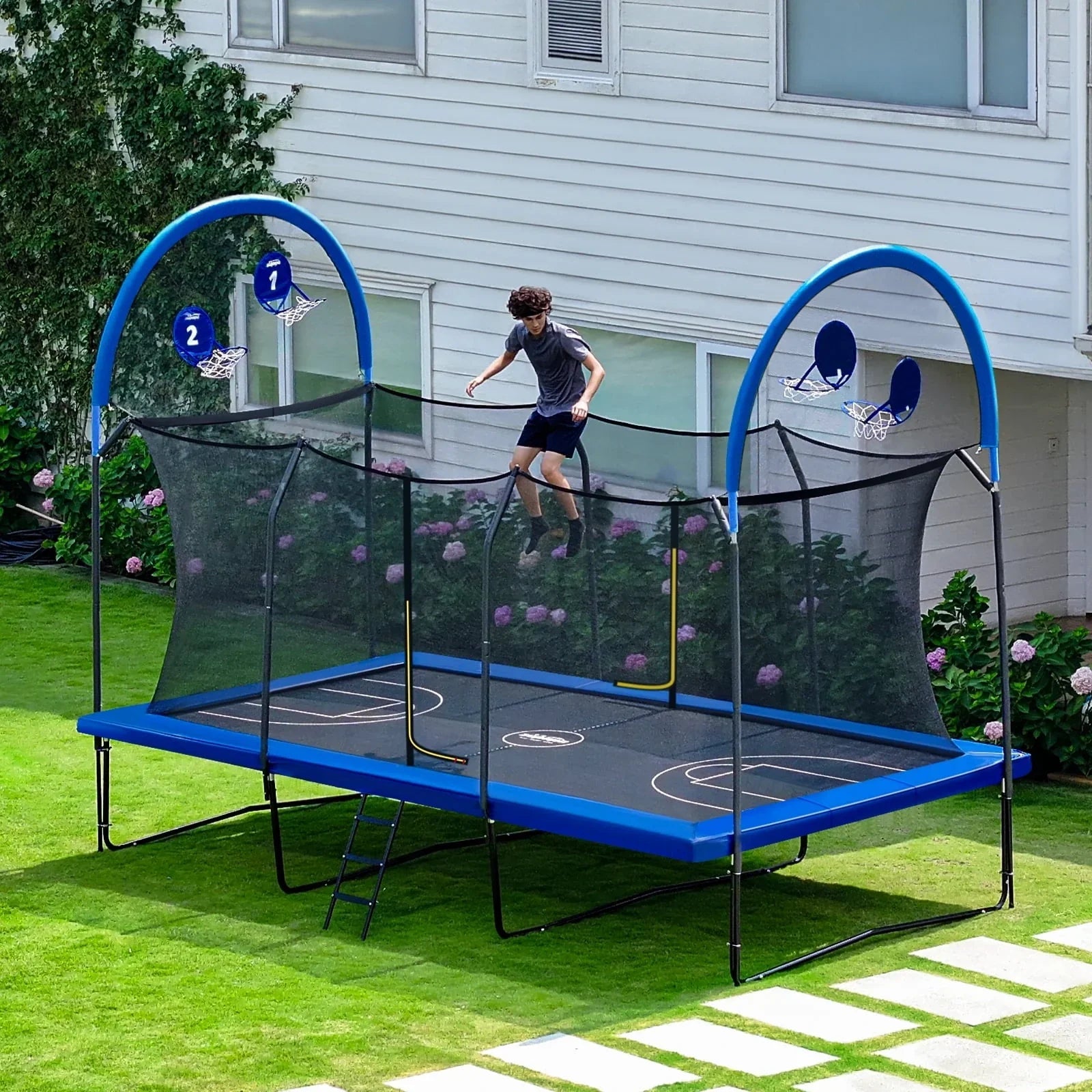 Zupapa 1500LBS Weight Capacity Rectangle Trampoline Basketball Hoop 10x17FT 9X15FT 8X14FT Outdoor Square Gymnastics Trampolines for Kids Adults